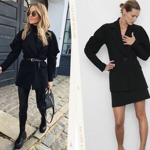 ZARA WOMAN BLACK BLAZER WITH GATHERED PUFF SLEEVES SIZE XS REF. 8387/349